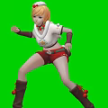 Game Movie Character With Orange Hair White Star Top Red Shorts Brown Boots Green Background
