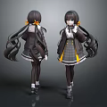 Anime Style Female Character Design With Twin Tails And Uniform Outfit Details