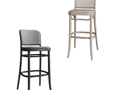 Modern Bar Stools With Black Leather And Light Woven Backrest Design 3d model