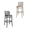 Modern Bar Stools With Black Leather And Light Woven Backrest Design
