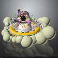 Colorful Biological Mechanical Creature Surrounded By White Spheres On Circular Platform