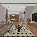 Cozy Modern Living And Dining Room With Natural Wood Furniture And Large Window Sheer Curtains