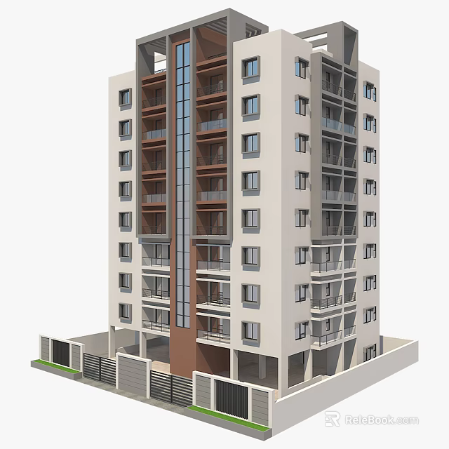 Modern Residential Building With Multi Story Design Balconies And Large Windows 3d model 