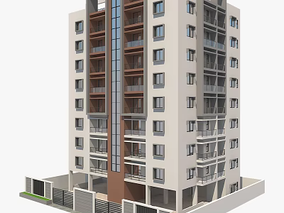 Modern Residential Building With Multi Story Design Balconies And Large Windows 3d model