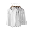 Casual White Black And Beige Long Sleeve Shirts Hanging On Wooden Hangers Multiple Pieces
