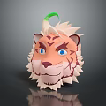 Cartoon Tiger Head 3D Model With Blue Eyes White Mane And Green Top Decoration