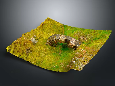 Miniature Building Model On Green Moss Covered Surface With Stone Structure Details 3d model