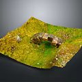 Miniature Building Model On Green Moss Covered Surface With Stone Structure Details 3d model