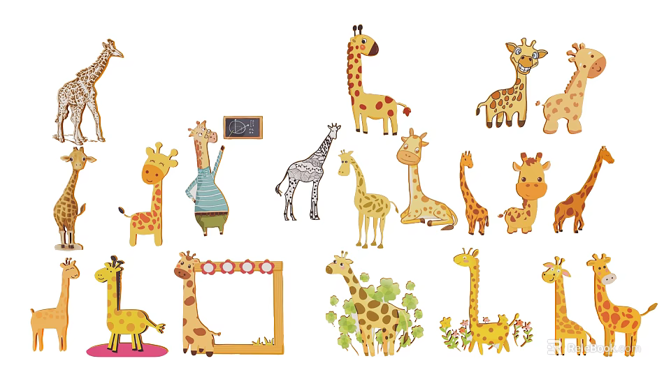 Cute Reptile Characters In Various Poses With Decorative Elements And Frames 3d model 
