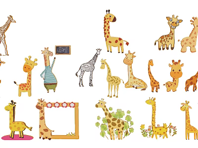 Cute Reptile Characters In Various Poses With Decorative Elements And Frames 3d model