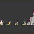 Toy Brick Castle And Various Surrounding Miniature Buildings With Colorful Designs