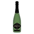 Green Argyle Brut Sparkling Wine Bottle with Elegant Wine Glass on White Background