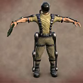 Tactical Soldier Wearing Mechanical Exoskeleton Suit With Combat Gear And Gun