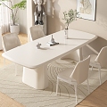 Modern Cream Style Dining Table and Chair Backrest Dining Chair Four-Person Vase Ornaments 3d model