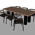 Modern Dining Table Set With Wooden Tabletop Black Legs And Six Leather Woven Back Chairs
