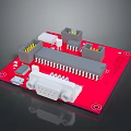 Red Electronic Circuit Board With Integrated Components Connectors And Pins 3d model