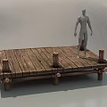 Wooden Bridge Platform With Wooden Planks And Post Supports And Human Figure