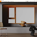 Stylish Modern Interior Featuring Wooden Frame Window Chair And Sculpture Decor