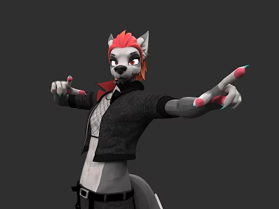 Wolf Character With Red Hair Black Jacket Extended Arms And Painted Nails 3d model