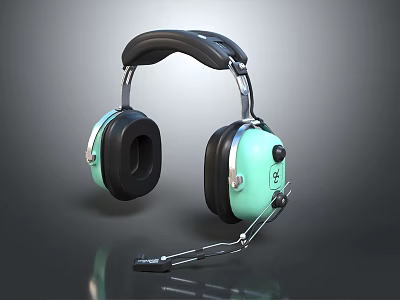 Mint Green and Black Headphones Audio with Adjustable Headband Comfortable Ear Cups and Microphone 3d model