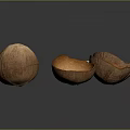 Whole and Halved Fresh Coconut with White Meat and Empty Shells 3d model