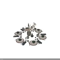 Dinnerware Set With Green Bowls Wooden White Plates Black Napkins Wine Glasses Dried Flowers Vase