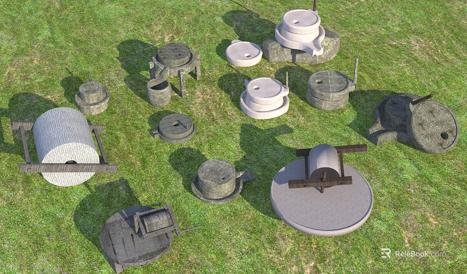 Traditional Stone Garden Ornaments Displayed on Grassy Lawn as Vintage Decor Pieces 3d model 