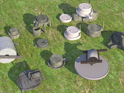 Traditional Stone Garden Ornaments Displayed on Grassy Lawn as Vintage Decor Pieces 3d model