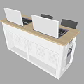 Office Desk With Two Laptops And Black Chair Wooden Top White Frame