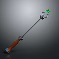 Fantasy Trident Weapon 3D Model With Wooden Handle Metal Shaft And Green Star Gem