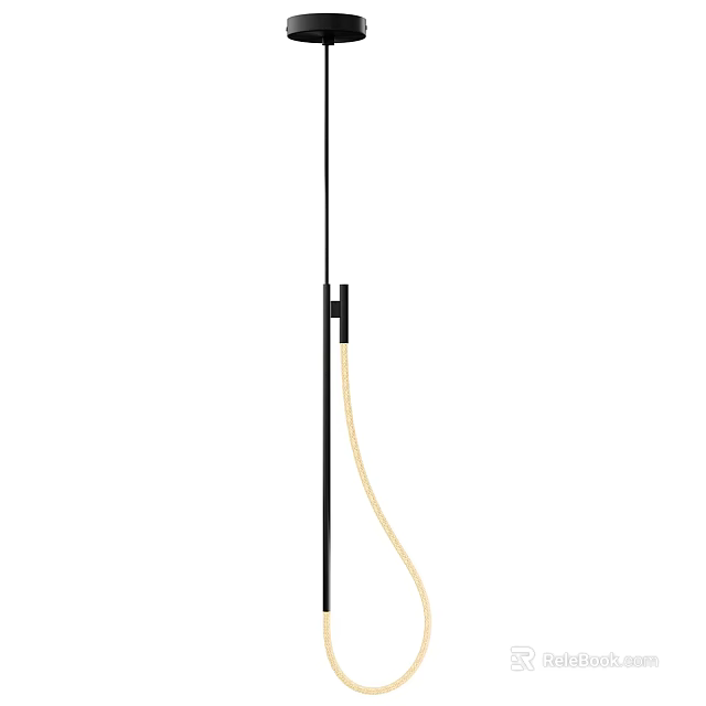 Modern Minimalist Pendant Light with Black Rod and Beige Cord Design 3d model 