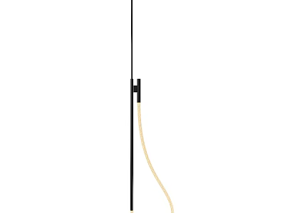 Modern Minimalist Pendant Light with Black Rod and Beige Cord Design 3d model
