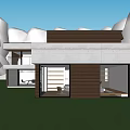 Modern Detached House With Brown And White Facade In Green Lawn Surrounded By Trees
