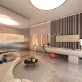 Luxury Beauty Hair Salon Interior With Sofa Display Shelves Round Pendant Light And Marble Floor