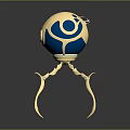 Intricate Fantasy Creature With Spherical Body Golden Legs And Blue Decorative Shiny Surface
