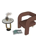 Modern Side Table With Vase Dried Flowers And Brown Chair Near Open Book