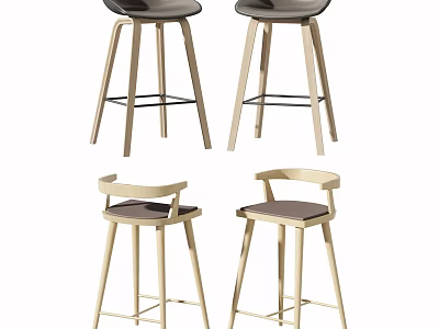 Modern Bar Stools With Wooden Legs And Varied Backrest Designs For Home Use 3d model