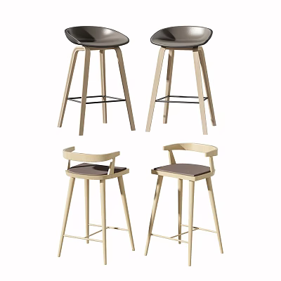 Modern Bar Stools With Wooden Legs And Varied Backrest Designs For Home Use 3d model