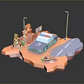 3D Rendered Police Car Scene With Street Lamps Road And Structures