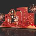 Red Themed Chinese New Year Photo Spot With Lion Dance Lanterns Fireworks And Fu Character