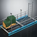 Metal Platform with Railings and Ladder Green Covered Cargo Blue Base Structure