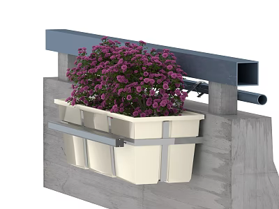 Garden Landscape Design With Hanging Flower Pot Purple Flowers Concrete Structure And Metal Bracket 3d model