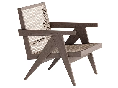 Minimalist Modern Wooden Leisure Chair With Woven Backrest And Angular Frame 3d model