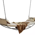 Comfortable Swing Chair With Hanging Chains Metal Frame Beige Cushions And Brown Blanket
