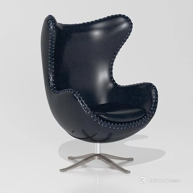 Modern Black Leisure Chair With Stitched Design And Metal Base For Stylish Home 3d model 