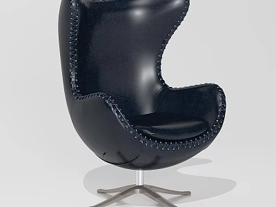 Modern Black Leisure Chair With Stitched Design And Metal Base For Stylish Home 3d model