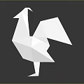 Simple White Origami Rooster Sculpture On Gray Background With Reflection 3d model