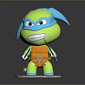 Chibi Ninja Turtle Figure With Green Body Blue Mask Orange Belt On Transparent Base
