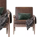 Cozy Modern Accent Chair With Gray Fabric Wooden Frame Plush Pillow And Knitted Blanket