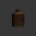 Brown Decorative Storage Jar With Carved Animal Patterns And Ring Shaped Lid